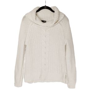 A.N.A A NEW APPROACH White Silver Metallic Cable Knit Cowl Neck Sweater Top L